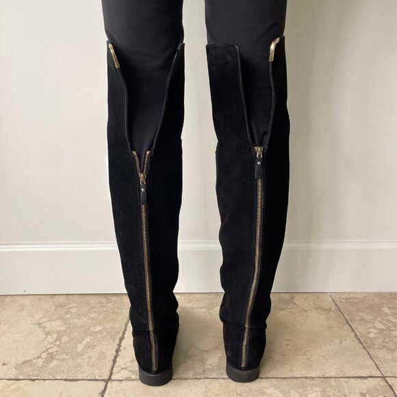 Louis Vuitton Black Suede Zipped Over-The-Knee Boots 37 / US 7 - Picture 3 of 17